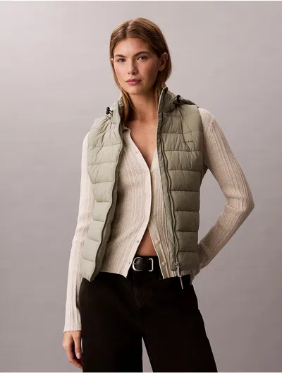 Calvin Klein Women's Mixed Media Puffer Vest In Gray