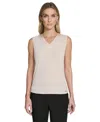 Calvin Klein Women's Mixed-media Sleeveless Blouse In Gray