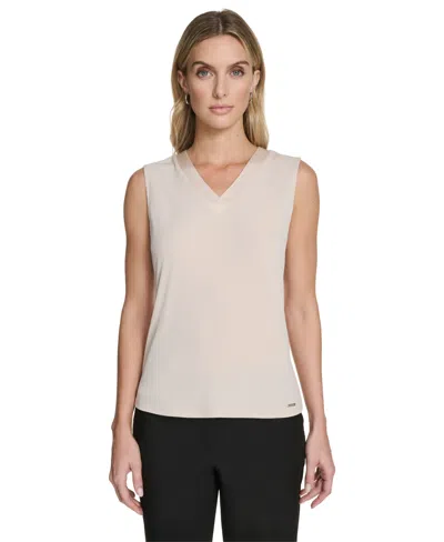 Calvin Klein Women's Mixed-media Sleeveless Blouse In Gray