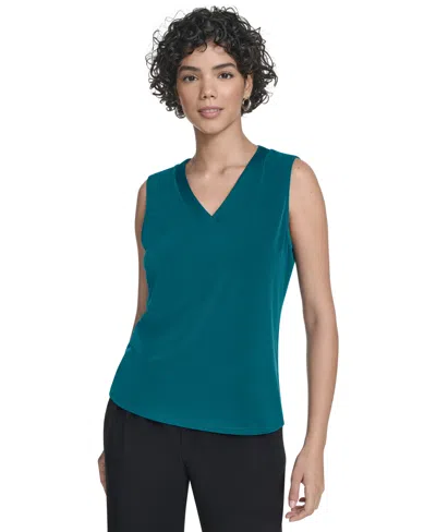 Calvin Klein Women's Mixed-media Sleeveless Blouse In Green