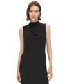 Calvin Klein Womens Mock Neck Pleated Pullover Top In Black
