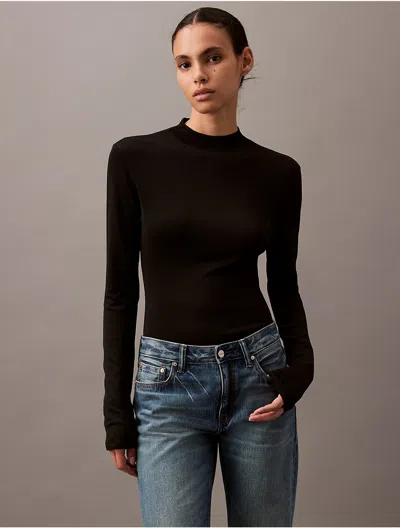 Calvin Klein Women's Mock Neck Viscose Sweater In Black