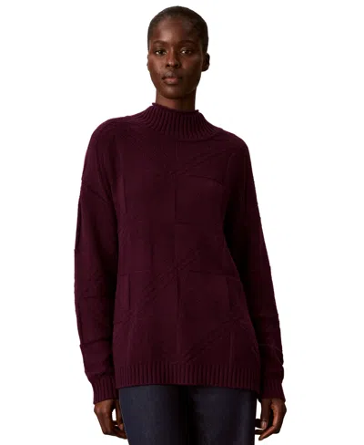 Calvin Klein Women's Mock-neck Grid-stitch Cashmere-blend Pullover Sweater In Black
