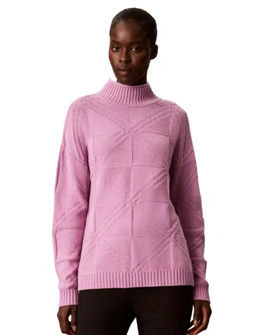 Calvin Klein Women's Mock-neck Grid-stitch Cashmere-blend Pullover Sweater In Pink