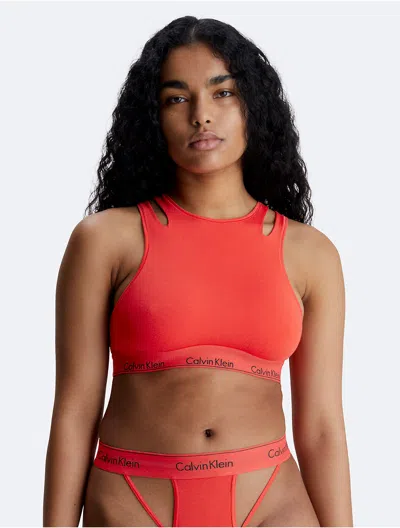 Calvin Klein Women's Icon Cotton Modal Deconstructed Unlined Bralette In Poppy Red