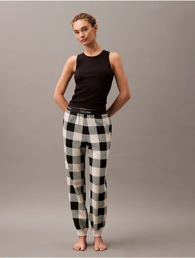 Calvin Klein Women's Modern Cotton Holiday Joggers In Buffalo Check Black / Oatmeal