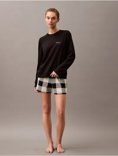 Calvin Klein Women's Modern Cotton Holiday Sleep Shorts In Buffalo Check Black / Oatmeal