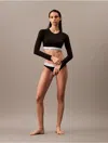 Calvin Klein Modern Cotton Lightly Lined Long Sleeve Crop Top With Logo Taping In Black
