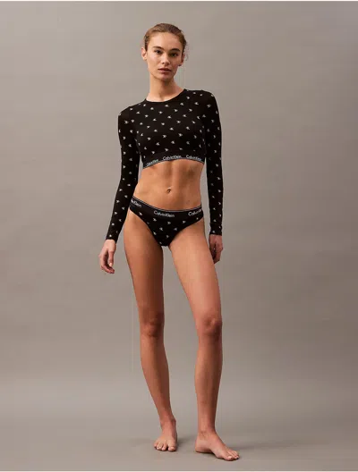 Calvin Klein Women's Icon Cotton Modal Lightly Lined Long Sleeve Bralette In Black Diamond