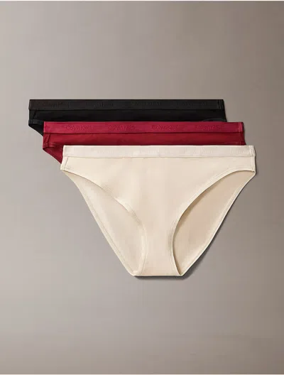 Calvin Klein Women's Modern Logo 3-pack Bikini In Cocoon / Syrah / Black