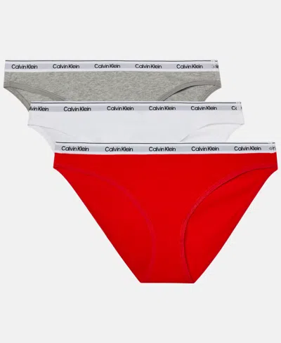 Calvin Klein Women's Modern Logo 3-pack Bikini Underwear Qd5207 In Multi