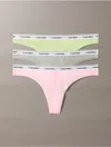 Calvin Klein Women's Modern Logo 3-pack Low Rise Thong In Buff Pink / Grey Heather / Highline Green