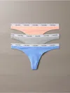 Calvin Klein Women's Modern Logo 3-pack Low Rise Thong In Glacier / Melon Frenzy / Grey Heather