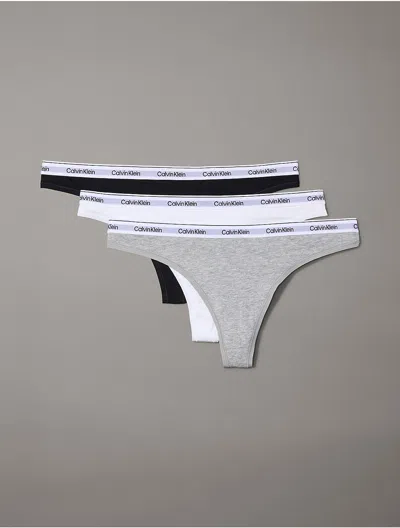 Calvin Klein Women's Modern Logo 3-pack Low Rise Thong In Grey / Black / White