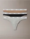 Calvin Klein Women's Modern Logo 3-pack Low Rise Thong In Grey Heather / Black / Cafe Fun