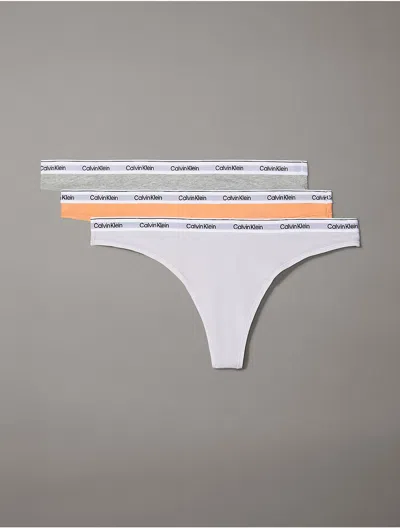 Calvin Klein Women's Modern Logo 3-pack Low Rise Thong In Orange Multi