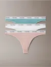 Calvin Klein Women's Modern Logo 3-pack Low Rise Thong In Subdued / White / Beach