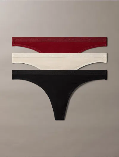 Calvin Klein Women's Modern Logo 3-pack Thong In Black/ Cocoon/ Syrah