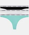 Calvin Klein Women's Modern Logo 3-pack Low Rise Thong In Black,beau Blue,white