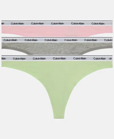 Calvin Klein Women's Modern Logo 3-pack Thong Underwear Qd5209 In Pink