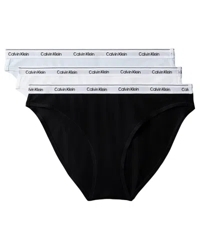 Calvin Klein Women's Modern Logo 3-pack Bikini Underwear Qd5207 In Black,classic White,plein Air