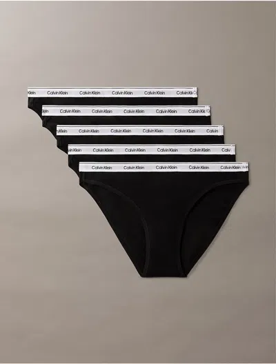 Calvin Klein Women's Modern Logo 5-pack Low Rise Bikini In Black
