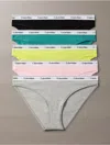 Calvin Klein Women's Modern Logo 5-pack Low Rise Bikini In Black/grey Heather/buff Pink/lively Teal/kewl Lime