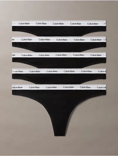 Calvin Klein Women's Modern Logo 5-pack Thong In Ck Black