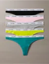 Calvin Klein Assorted 5-pack Logo Bikinis In Lively Teal / Kewl Lime / Grey Heather / Buff Pink / Black