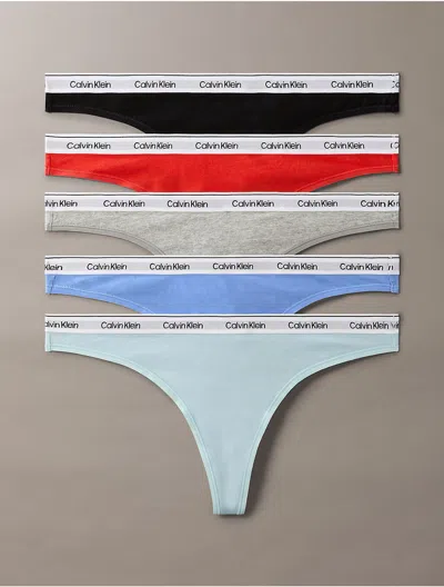 Calvin Klein Women's Modern Logo 5-pack Thong In Subtle Blue