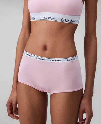 Calvin Klein Women's Modern Logo Boyshort Underwear Qd5195 In Buff Pink