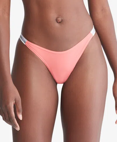 Calvin Klein Women's Modern Logo Dipped String Thong Underwear Qd5157 In Calypso Coral