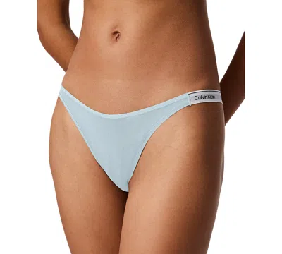 Calvin Klein Women's Modern Logo Dipped String Thong Underwear Qd5157 In Sterling Blue
