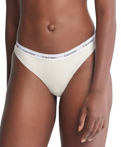 Calvin Klein Women's Modern Logo Low-rise Thong Underwear Qd5043 In Oatmeal Heather