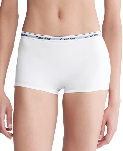 Calvin Klein Women's Modern Logo Mid-rise Boyshort Underwear Qd5195 In White