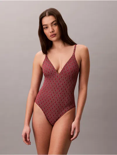Calvin Klein Women's Modern Logo Swim One Piece In Burgundy