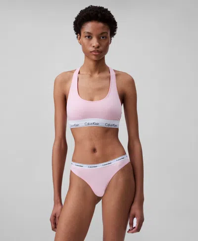 Calvin Klein Women's Modern Logo Thong Underwear Qd5043 In Buff Pink