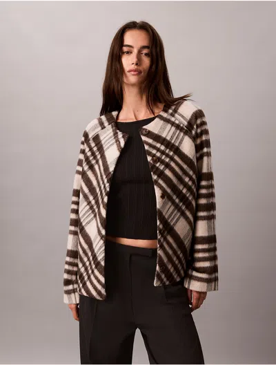 Calvin Klein Women's Mohair Plaid Cardigan Jacket In Neutral