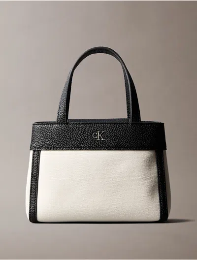 Calvin Klein Women's Monogram Canvas Mini Tote Crossbody Bag In White