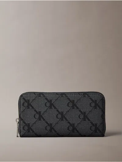 Calvin Klein Women's Monogram Jacquard Long Zip Wallet In Blue