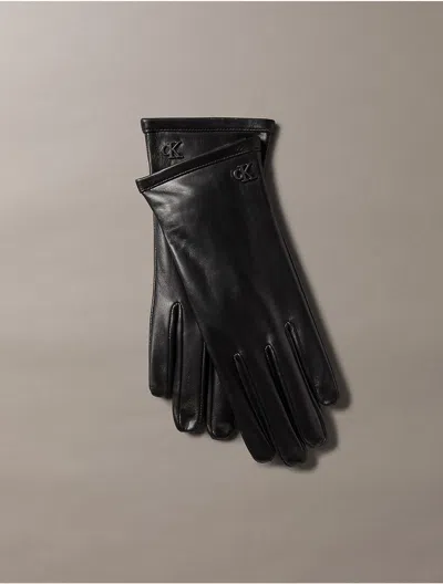 Calvin Klein Women's Monogram Leather Gloves In Black