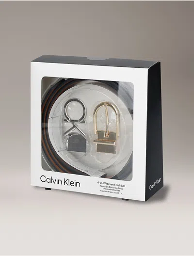 Calvin Klein Women's Monogram Logo And Round Buckle Reversible Belt Set