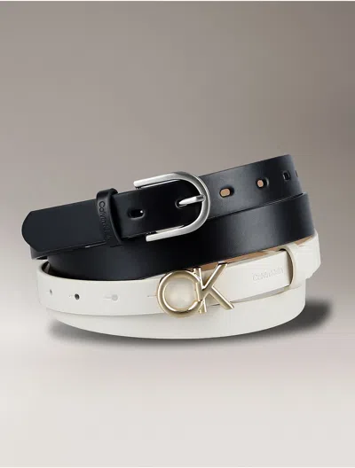 Calvin Klein Women's Monogram Logo And Round Buckle Reversible Belt Set