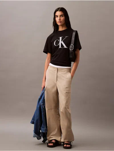 Calvin Klein Women's Monogram Logo Boxy T-shirt In Black Beauty