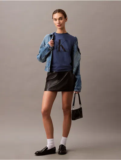 Calvin Klein Women's Glitter Logo Classic T-shirt In Faded Denim