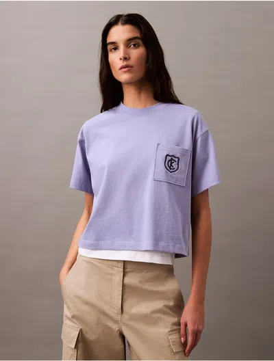Calvin Klein Women's Monogram Logo Crest Graphic Boxy T-shirt In Perisan Violet