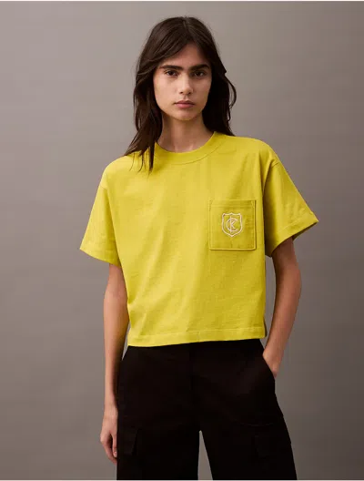Calvin Klein Women's Monogram Logo Crest Graphic Boxy T-shirt In Warm Olive