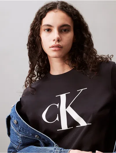 Calvin Klein Women's Monogram Logo Crewneck T-shirt In Black Beauty