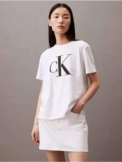 Calvin Klein Women's Monogram Logo Crewneck T-shirt In Brilliant White