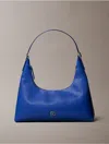 Calvin Klein Women's Monogram Logo Emblem Leather Shoulder Bag